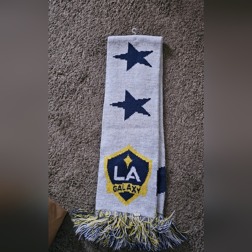 Gray and Blue Scarf with Fringe and Stars
